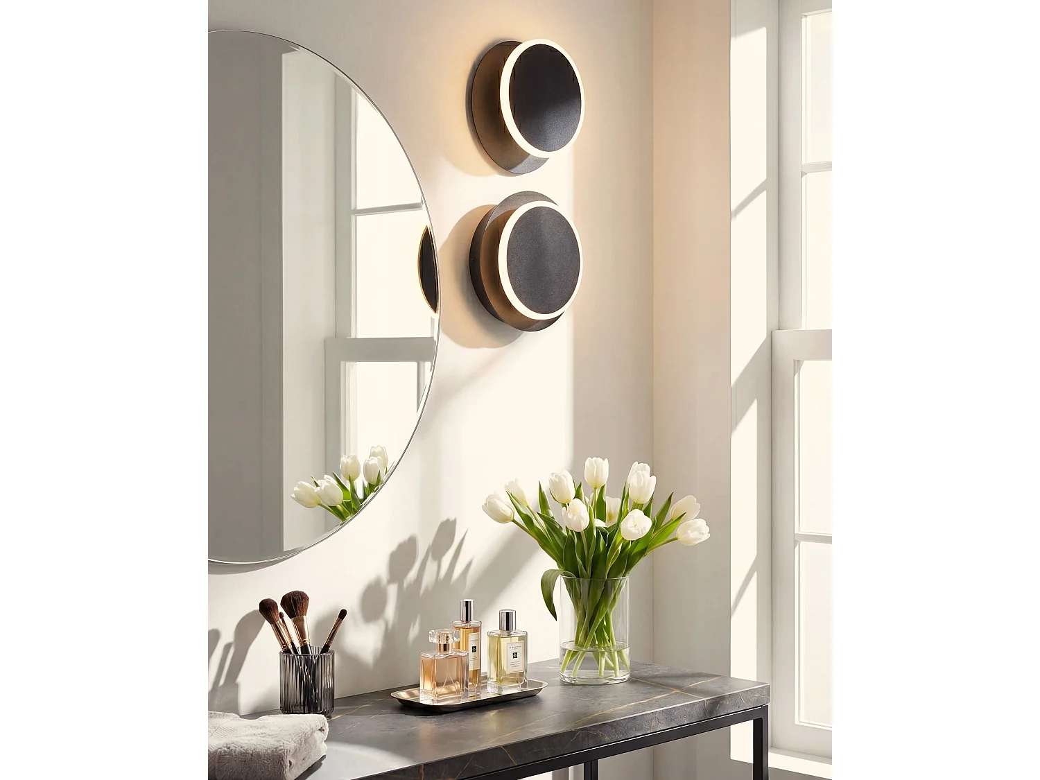 Set of 2 Wall Lamps SEMNON Black Metal LED