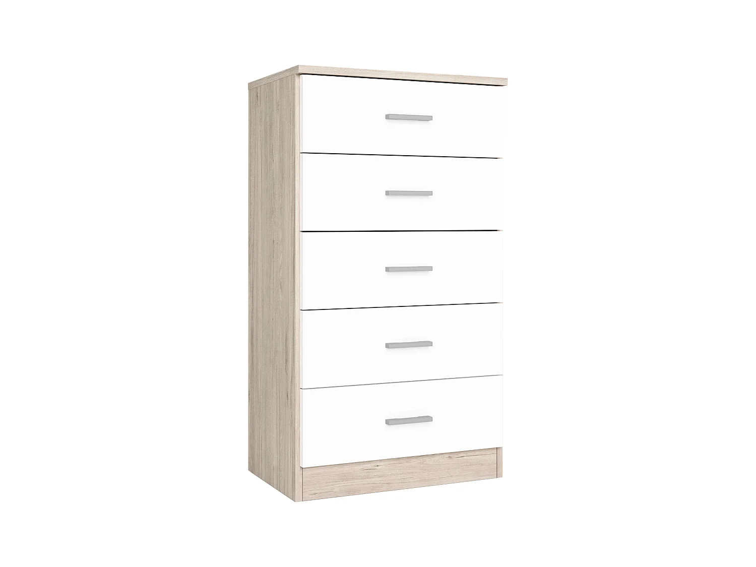 Commode 5 tiroirs Couple, chambre Sahara, blanc mat, 50x90x33 cm