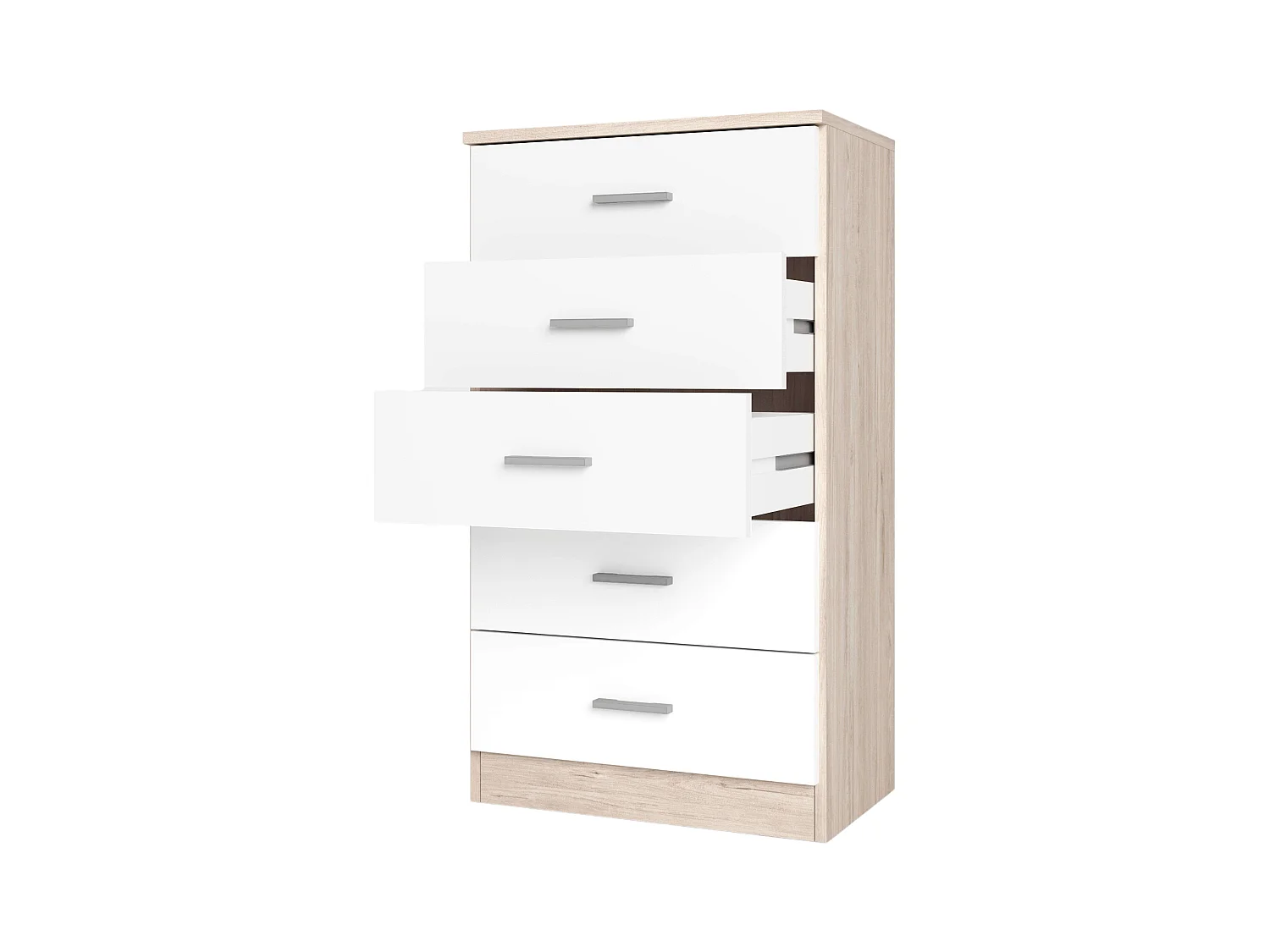 Commode 5 tiroirs Couple, chambre Sahara, blanc mat, 50x90x33 cm