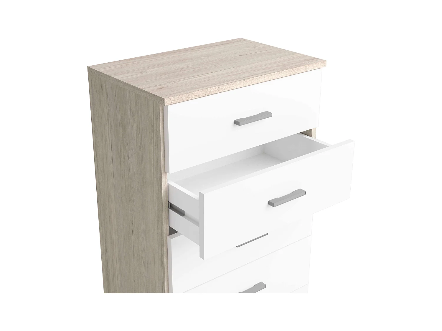 Commode 5 tiroirs Couple, chambre Sahara, blanc mat, 50x90x33 cm