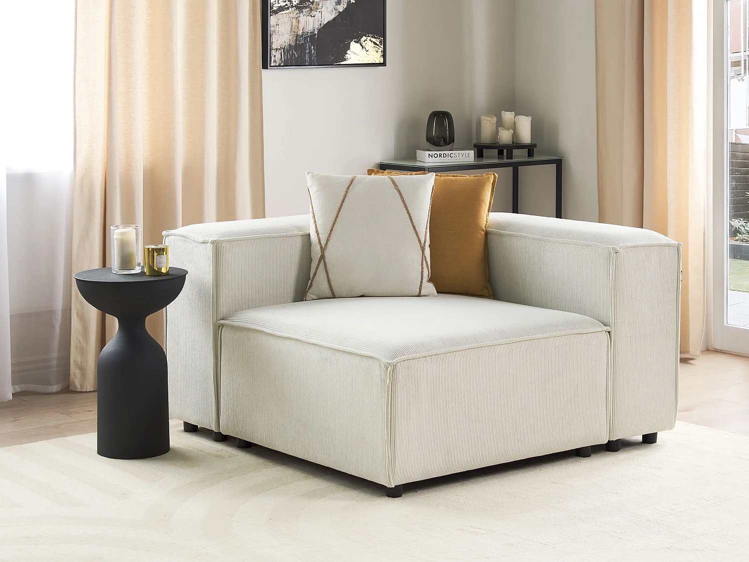 Module d'angle ARDAL Velours côtelé Blanc cassé Côté droite