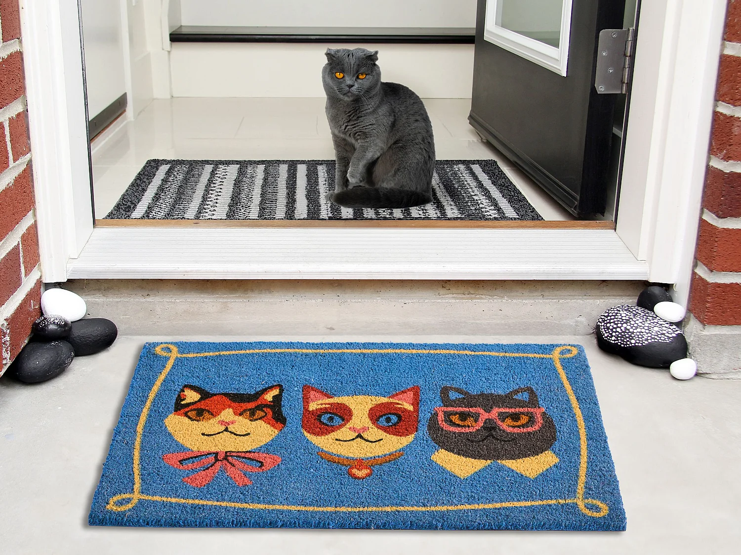 Paillasson MOJICAP Multicolore 60 x 90 cm Chat Fibre de coco