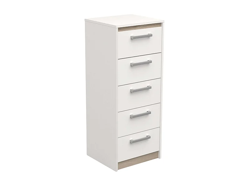 Commode Watson 5 tiroirs en mélamine 107 cm Blanc et chêne Kronberg