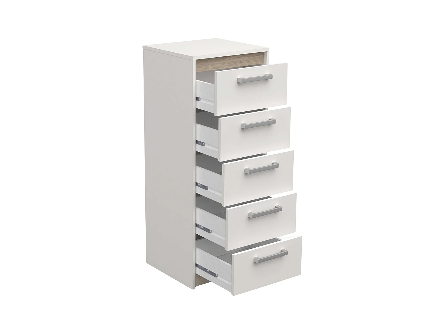 Commode Watson 5 tiroirs en mélamine 107 cm Blanc et chêne Kronberg