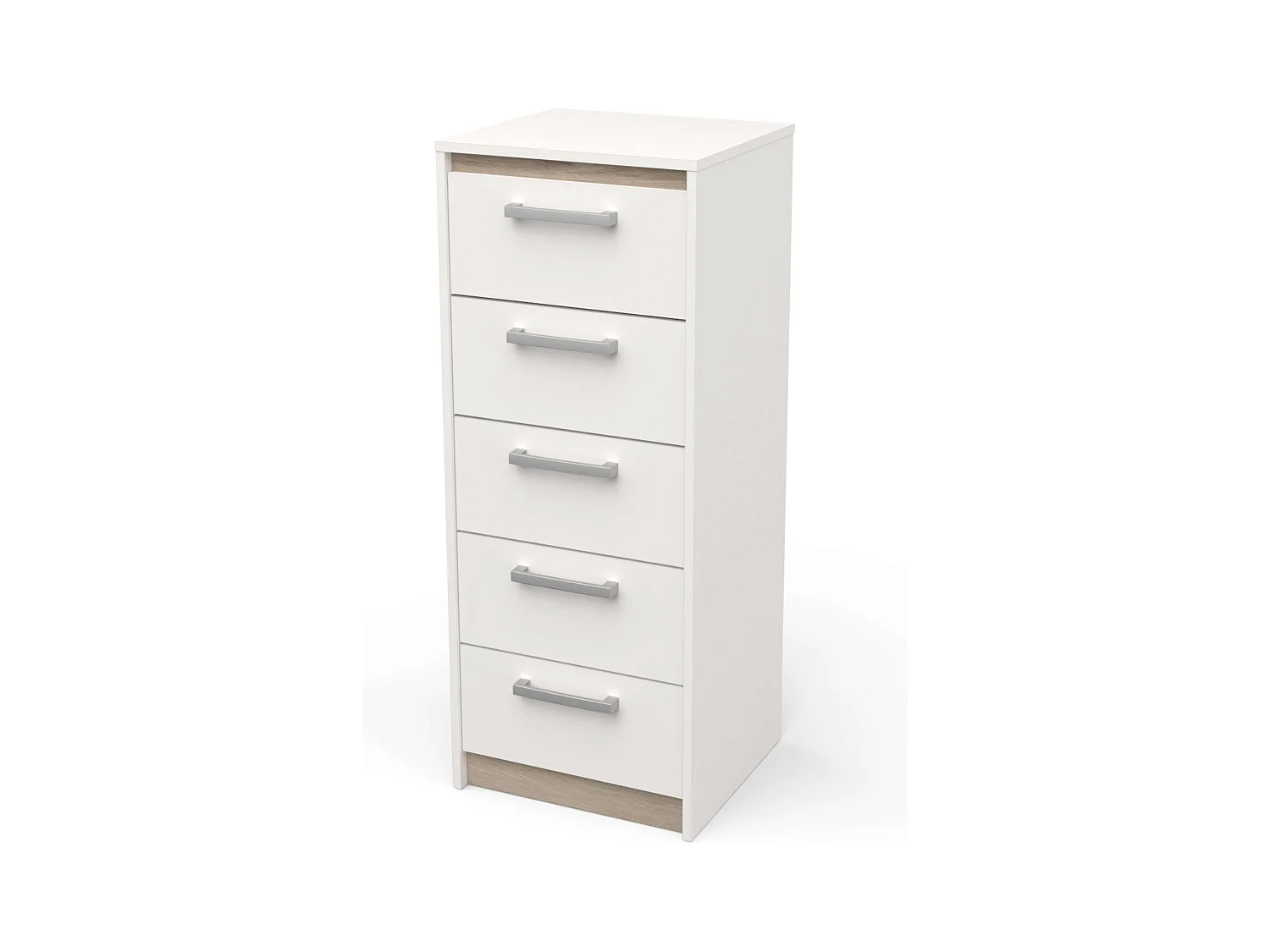 Commode Watson 5 tiroirs en mélamine 107 cm Blanc et chêne Kronberg