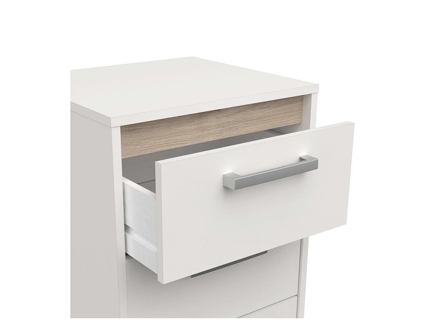 Commode Watson 5 tiroirs en mélamine 107 cm Blanc et chêne Kronberg