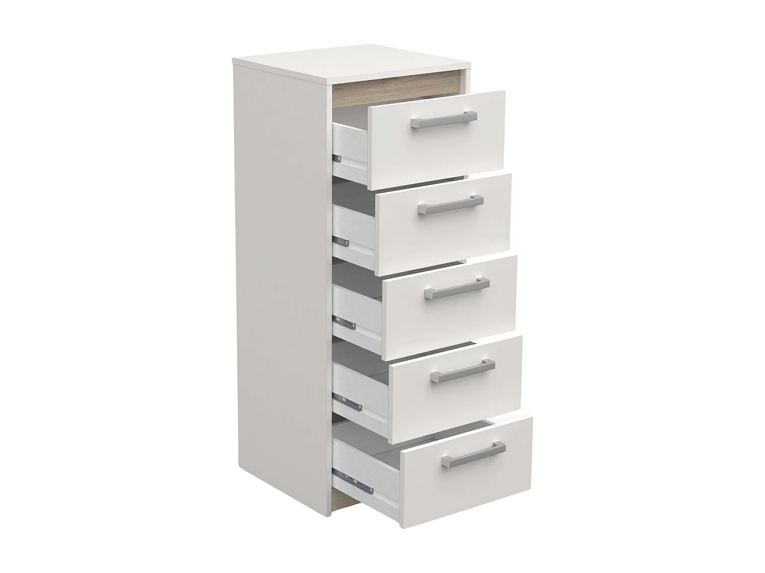 Commode Watson 5 tiroirs en mélamine 107 cm Blanc et chêne Kronberg