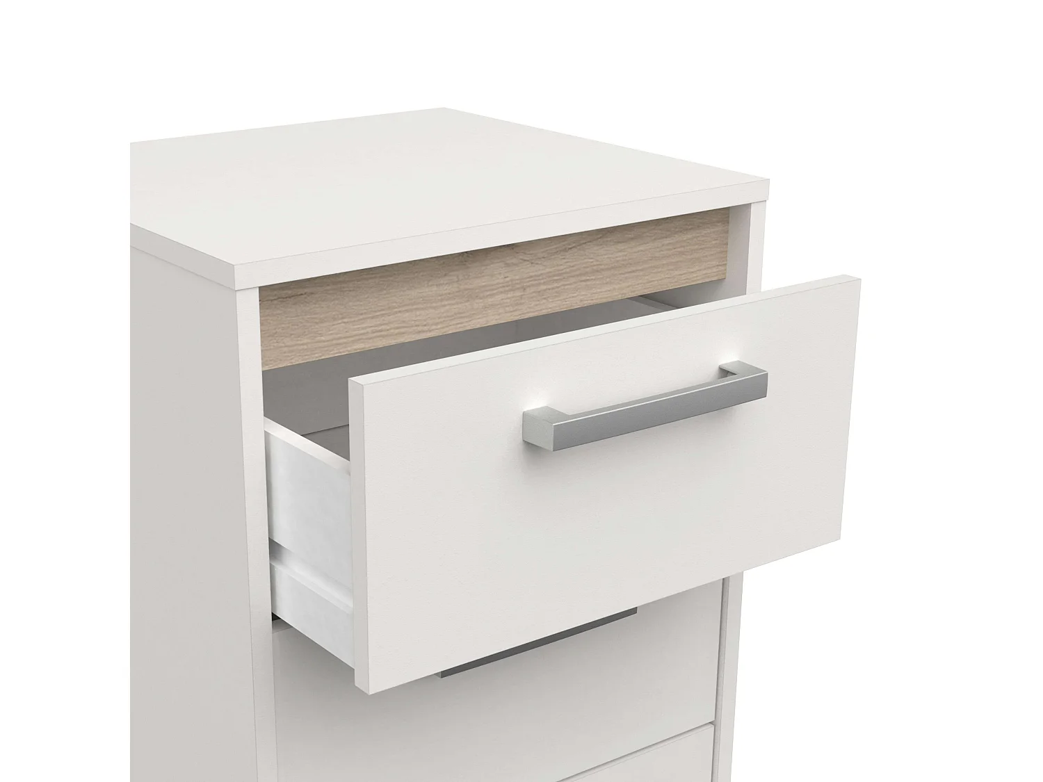 Commode Watson 5 tiroirs en mélamine 107 cm Blanc et chêne Kronberg