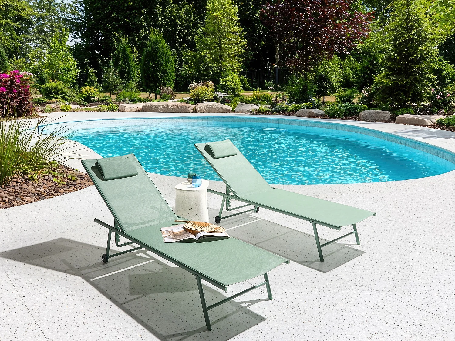 Lot de 2 transats SORONI Métal Vert clair