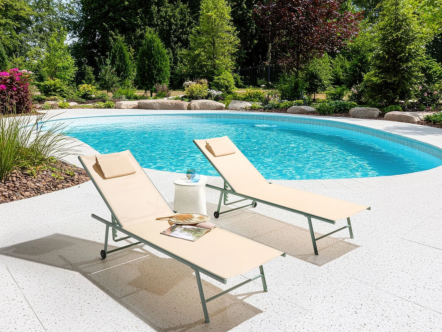 Lot de 2 transats SORONI Métal Beige