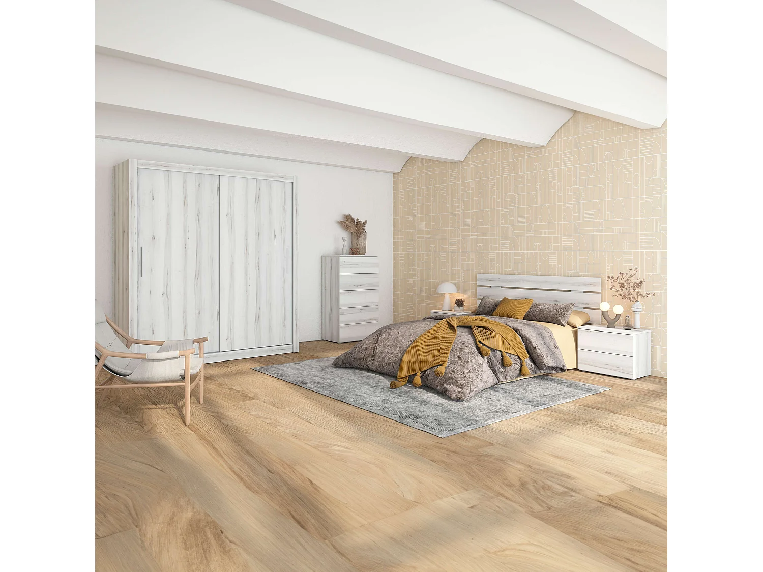 Sinfonier Lyon Dormitorio Contemporáneo Blanco Albo 5 Cajones 62x111x40 cm