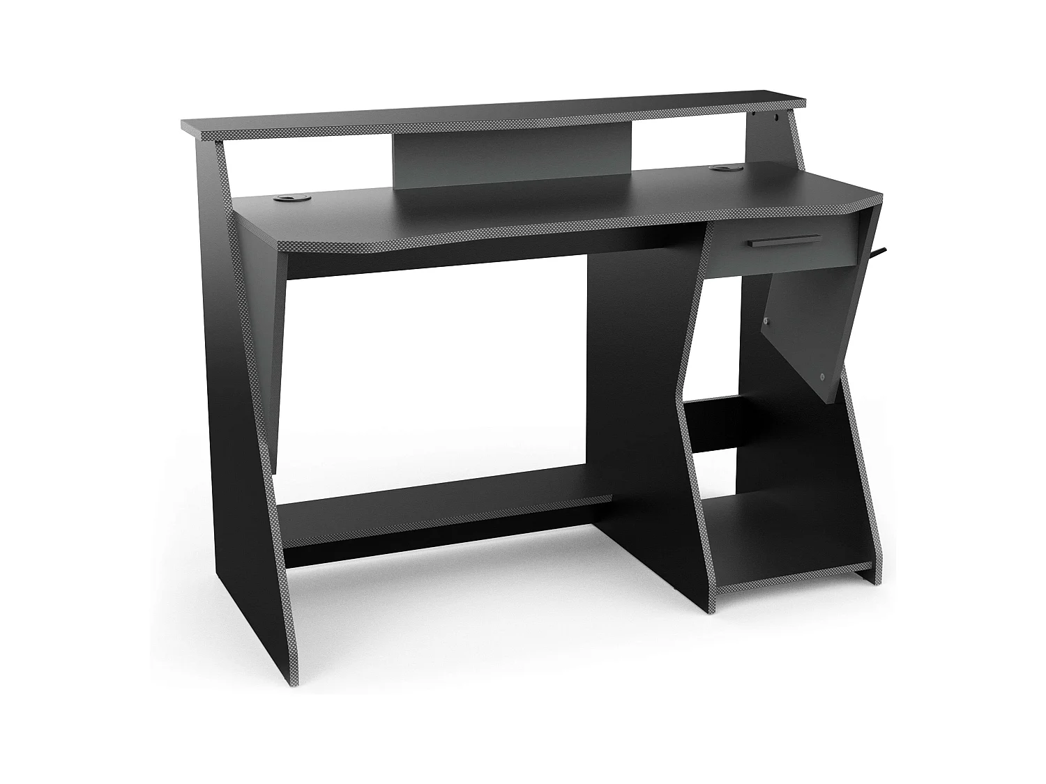 Bureau de jeu Skin gris/noir avec tiroir et crochet pour casque 90 x 124 x 60 cm