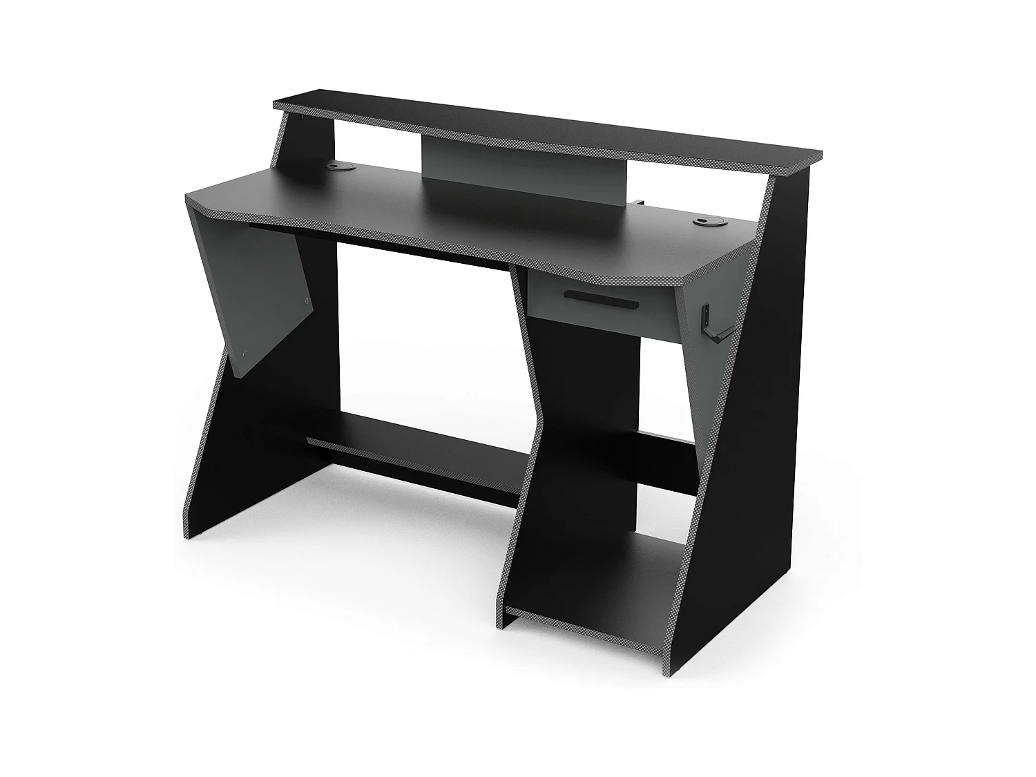 Bureau de jeu Skin gris/noir avec tiroir et crochet pour casque 90 x 124 x 60 cm