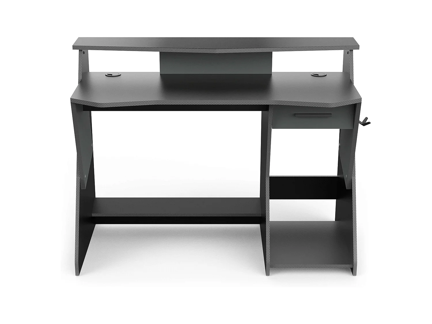 Bureau de jeu Skin gris/noir avec tiroir et crochet pour casque 90 x 124 x 60 cm