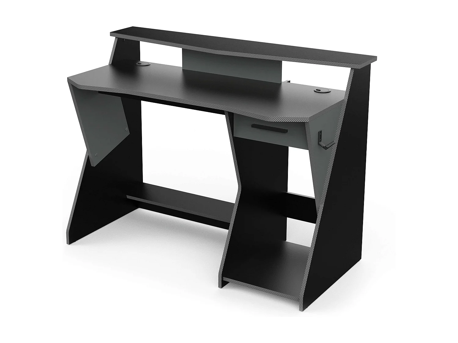 Bureau de jeu Skin gris/noir avec tiroir et crochet pour casque 90 x 124 x 60 cm