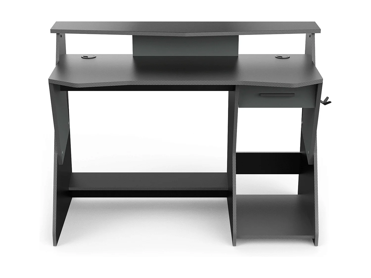 Bureau de jeu Skin gris/noir avec tiroir et crochet pour casque 90 x 124 x 60 cm