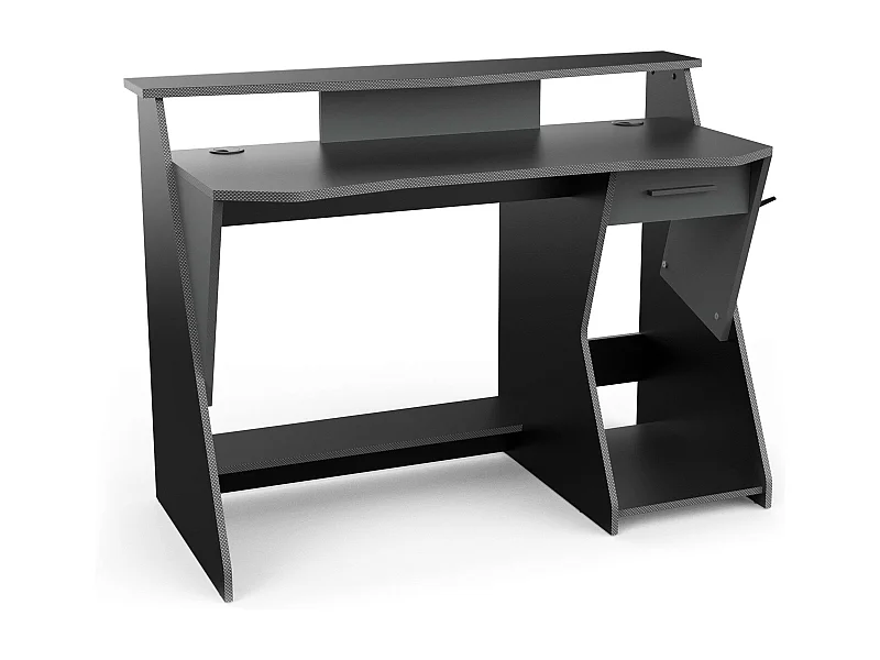 Mesa Gaming Skin Gris/Negro con Cajón y Gancho para Cascos 90x124x60 cm