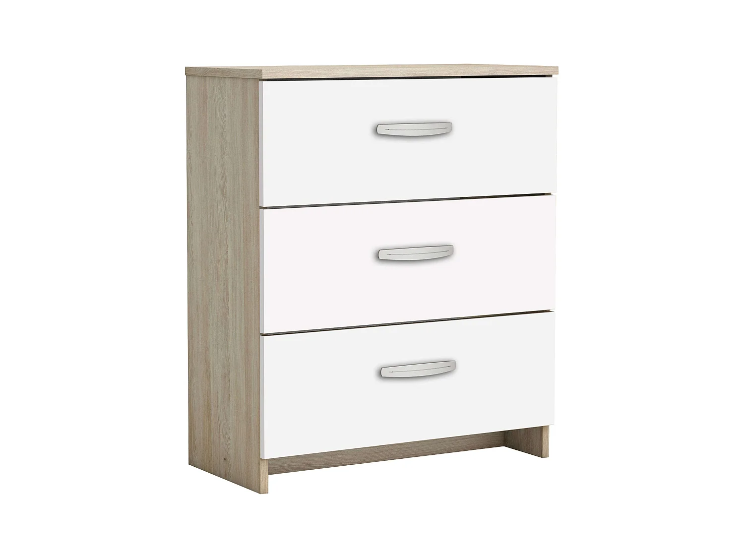 Commode, coffre, grande table d'appoint, tiroirs, blanc et chêne, Shannon, 61 x 29 x 72 cm