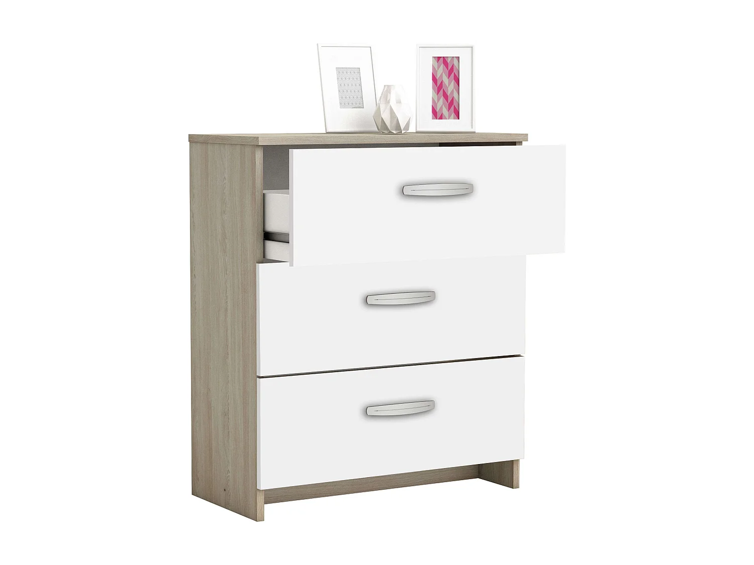 Cómoda Sinfonier Mesita Grande Cajones Blanco y Roble Shannon 61x29x72 cm