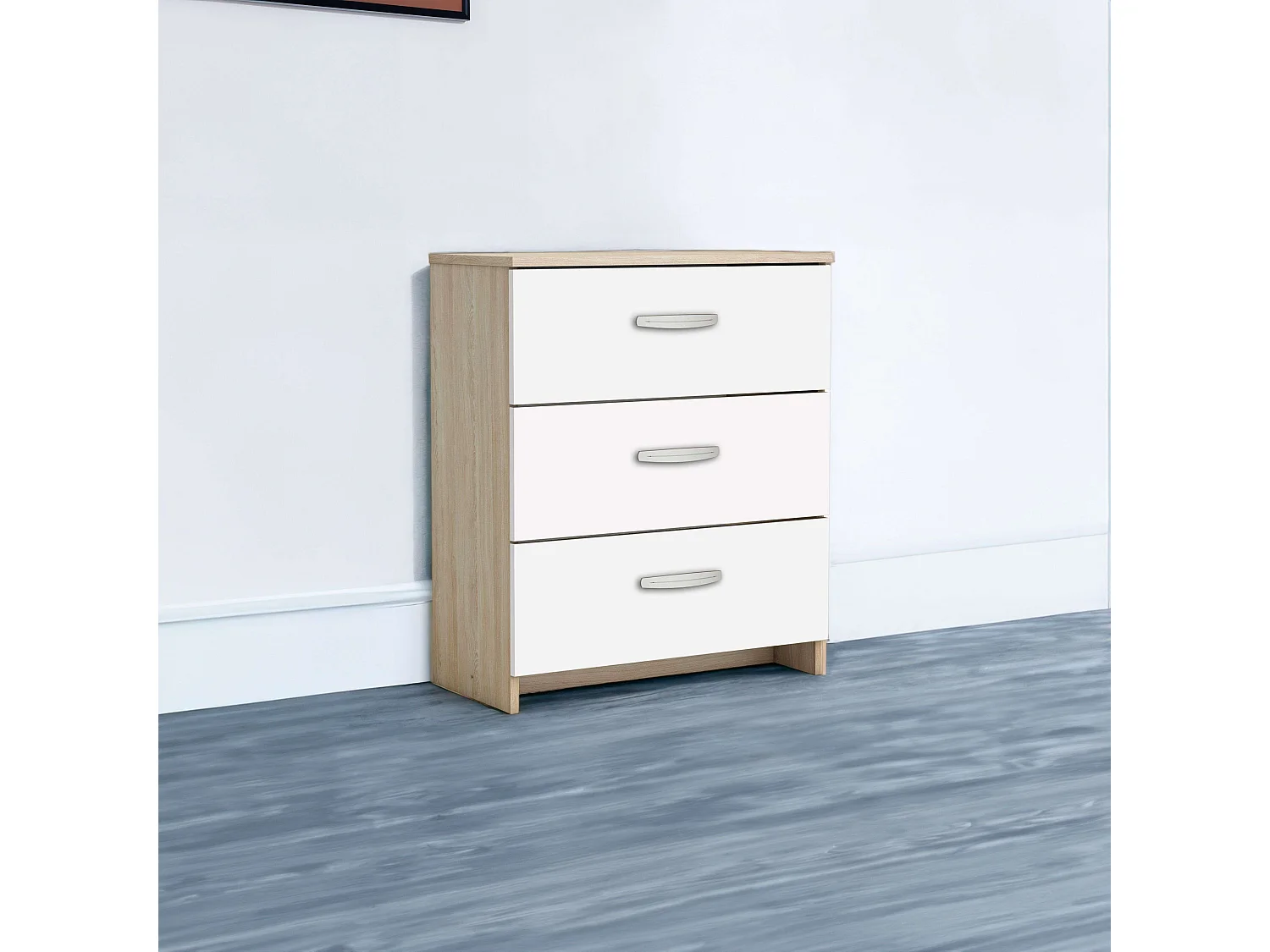 Cómoda Sinfonier Mesita Grande Cajones Blanco y Roble Shannon 61x29x72 cm