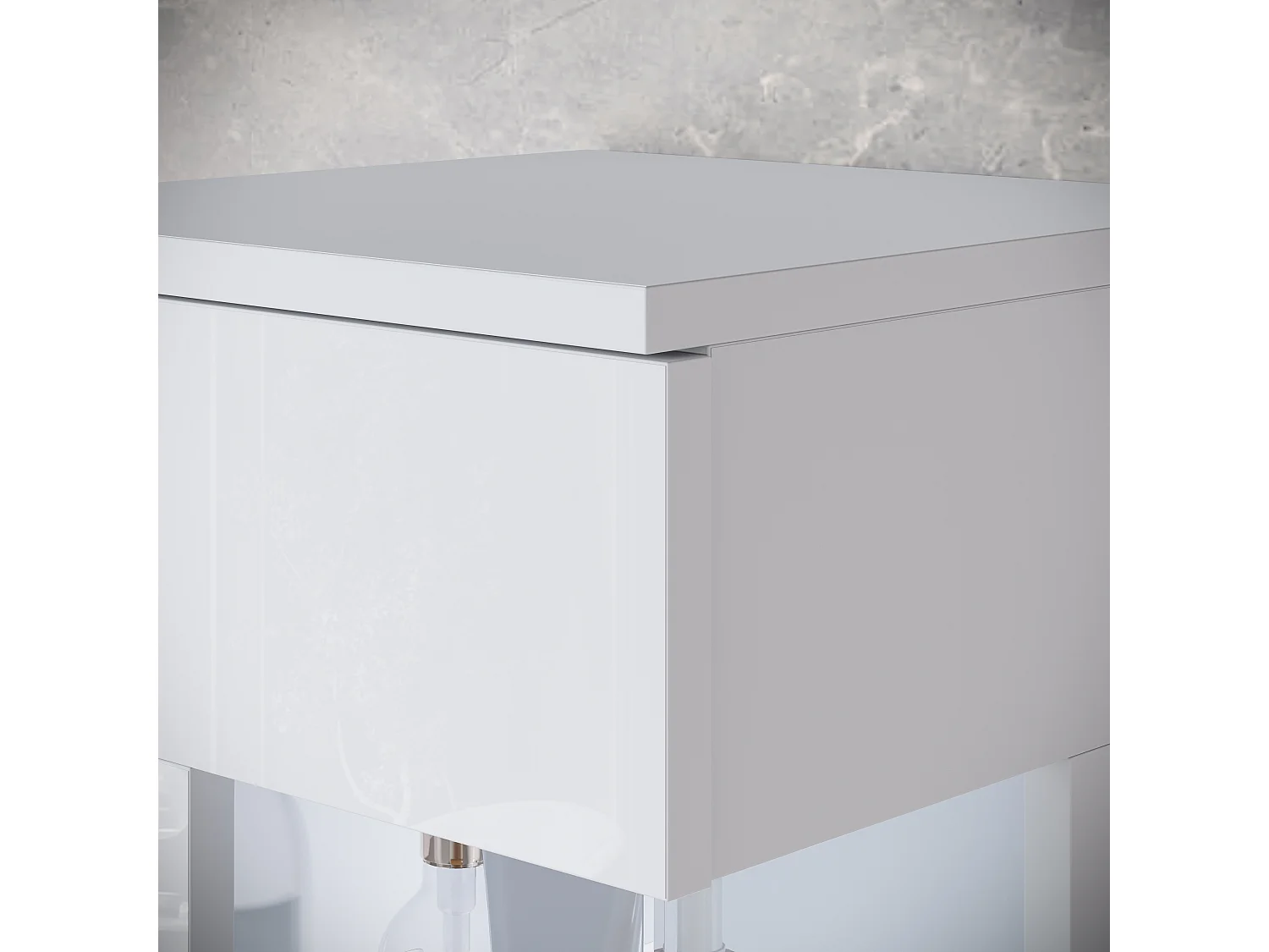 Ensemble suspendu avec lavabo, miroir et éléments en verre, corps blanc mat, façades blanc brillant