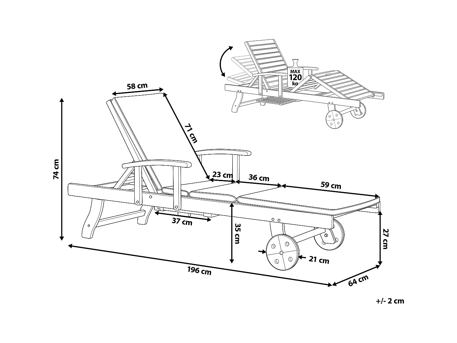 Transat avec coussin AMANTEA PREMIUM Acacia Mélange de gris