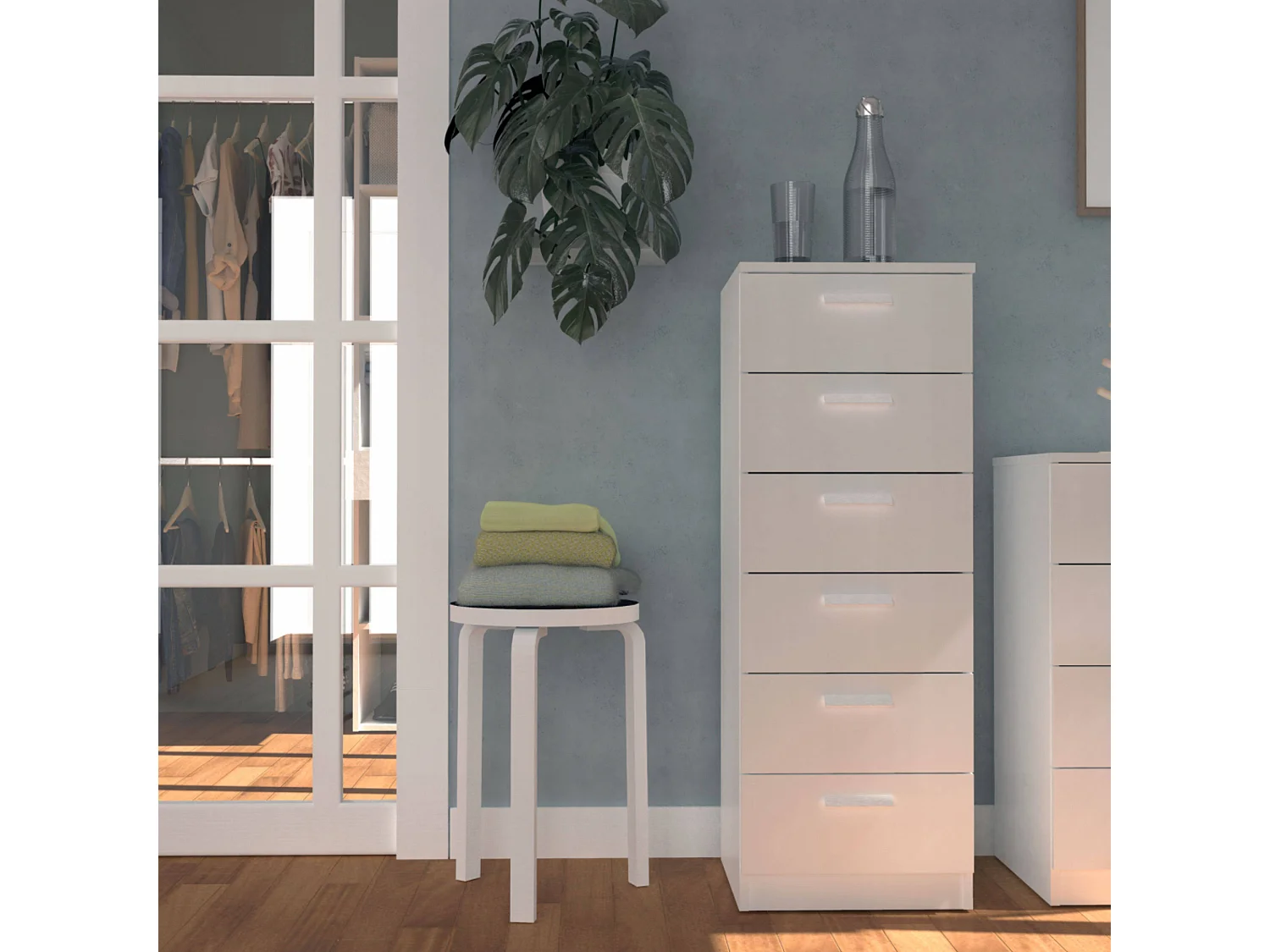 Sinfonier Con 6 Cajones en Melamina Color Blanco Mate 40x40x110 cm Para Dormitorios Grandes y Juveniles