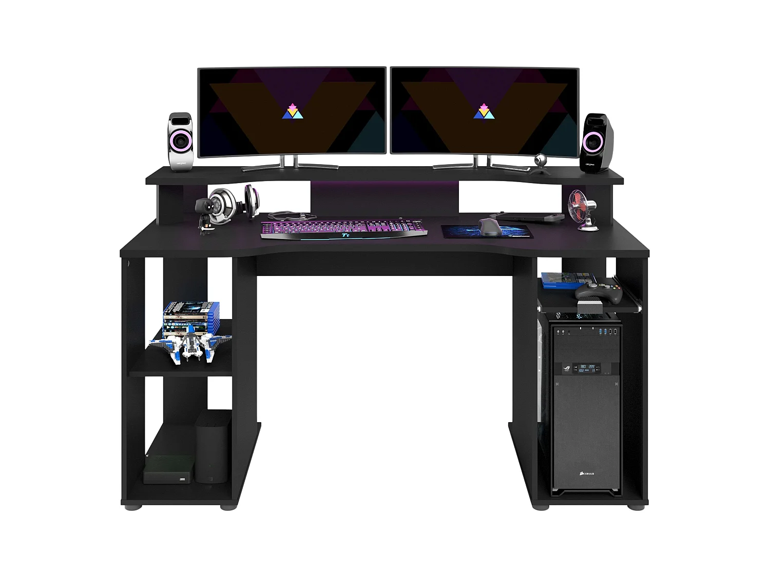 Table de jeu LEVEL avec éclairage LED, noire, design 90 x 150 x 60 cm