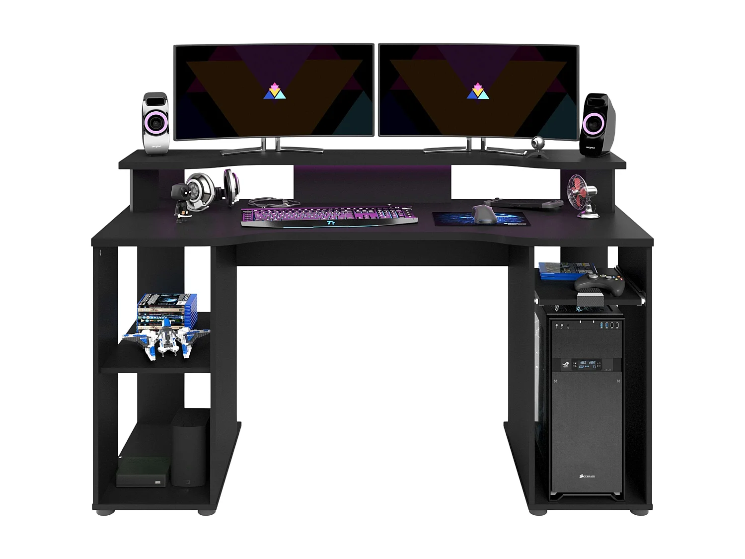 Table de jeu LEVEL avec éclairage LED, noire, design 90 x 150 x 60 cm