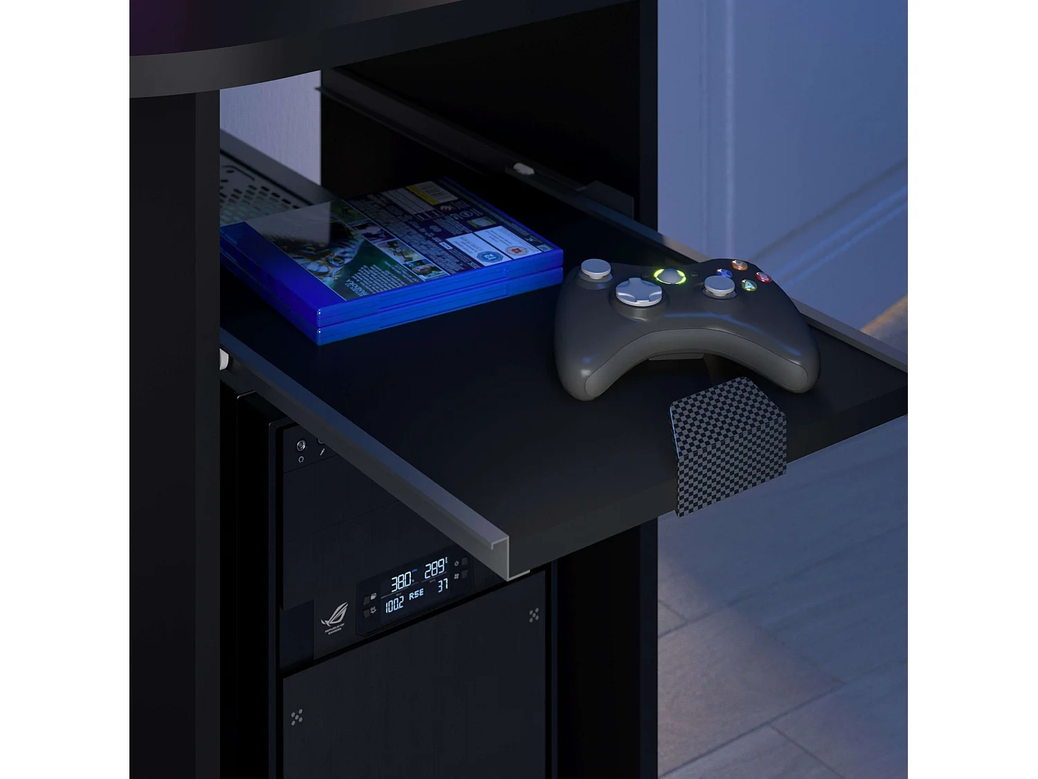 Table de jeu LEVEL avec éclairage LED, noire, design 90 x 150 x 60 cm