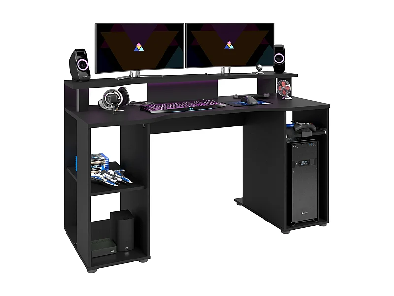 Mesa de jogos LEVEL com luz LED, preta, design 90x150x60 cm