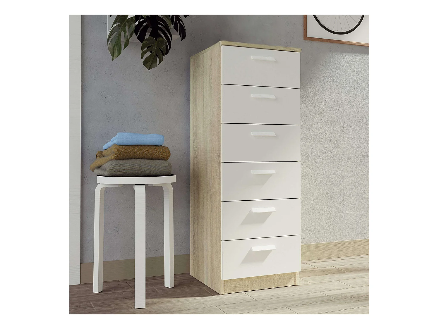 Commode de chambre Tibet Chêne Cambrian/Mélamine blanche 110x40x40 cm