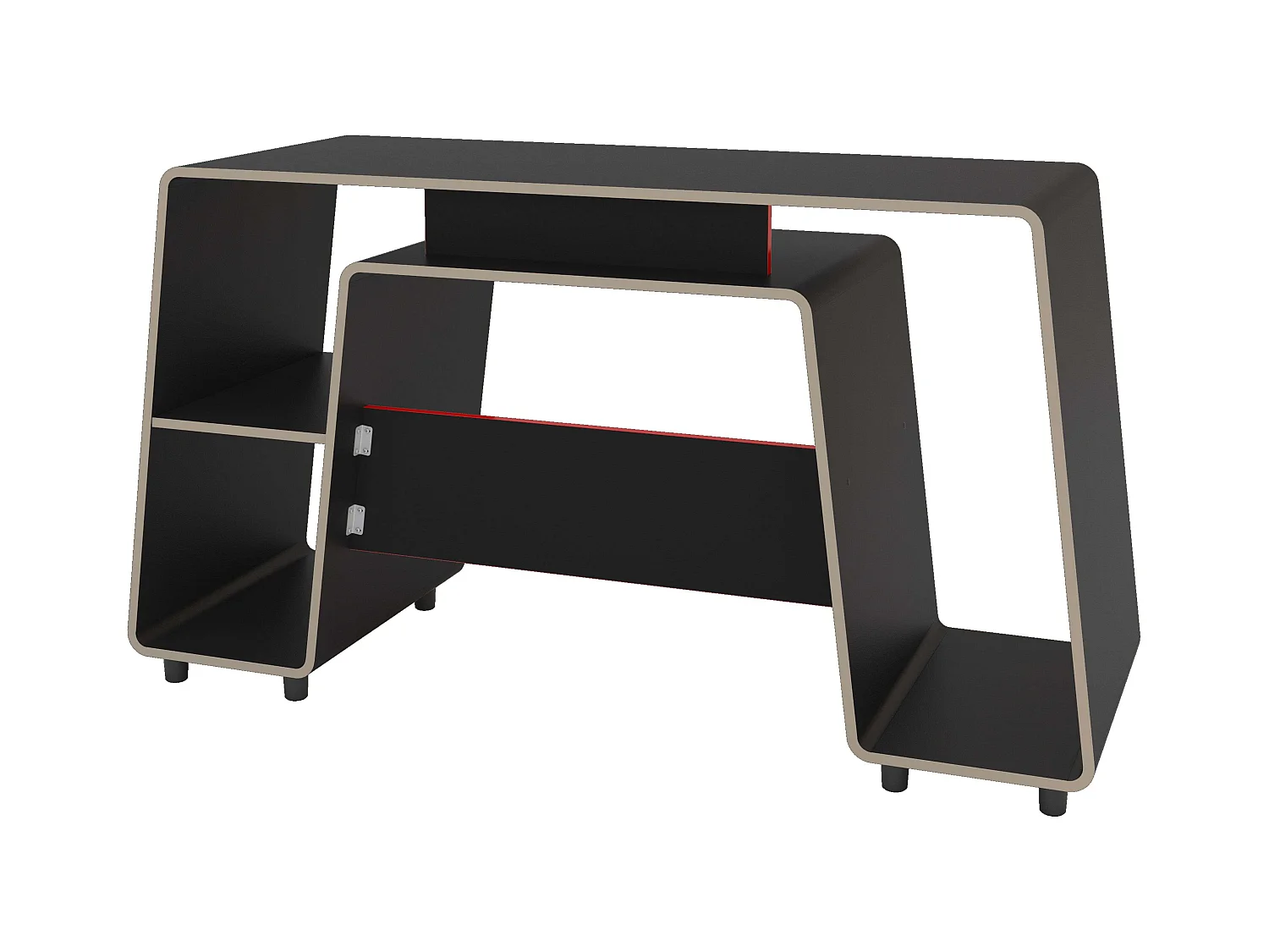 Table de jeu London noire/rouge - 1 étagère, Tower Space, mélamine, 150,5 cm