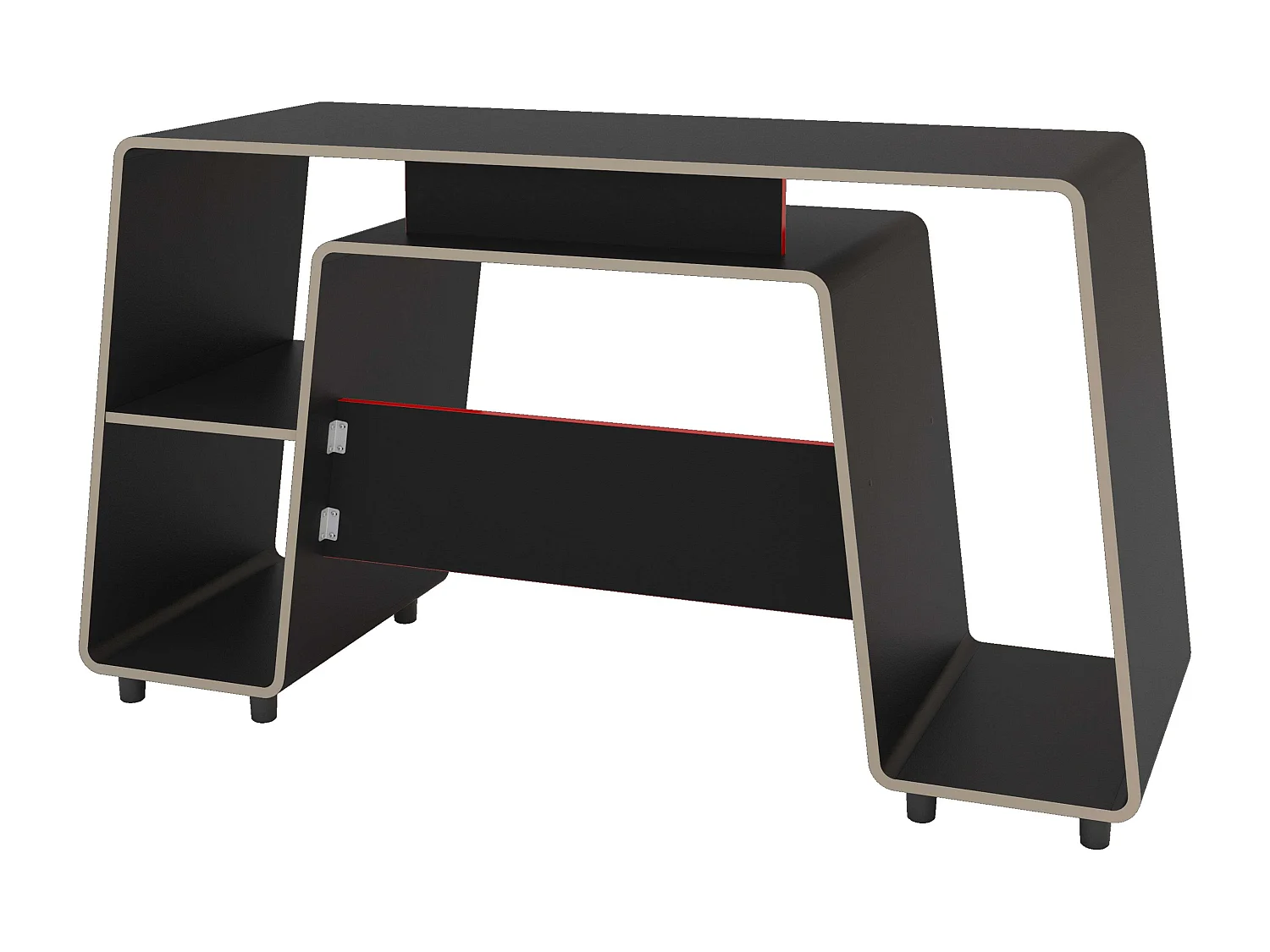 Mesa Gamer London Negro/Rojo - 1 Estante, Espacio Torre, Melamina, 150,5 cm