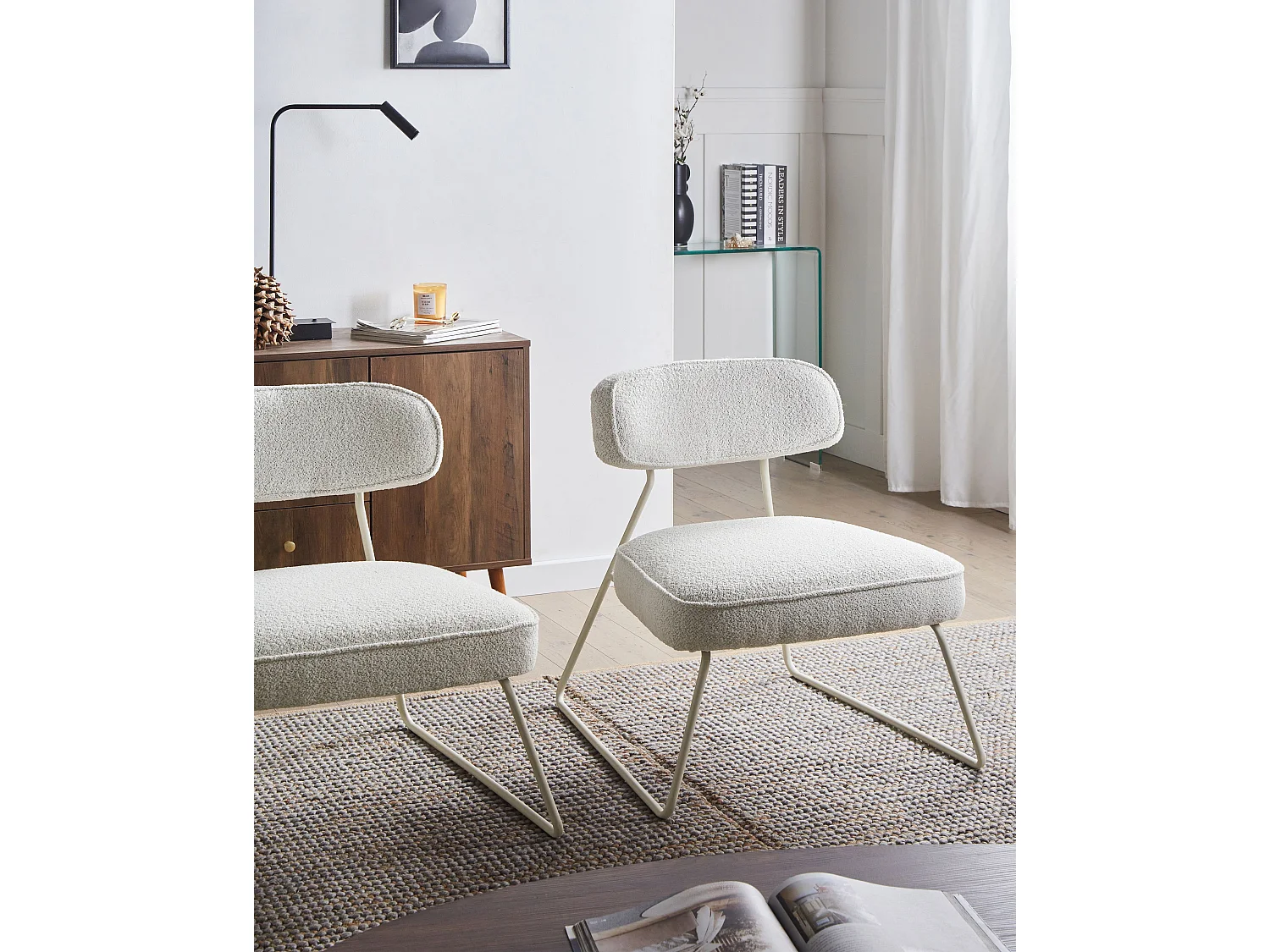 Lot de 2 fauteuils FROVI Tissu Blanc cassé