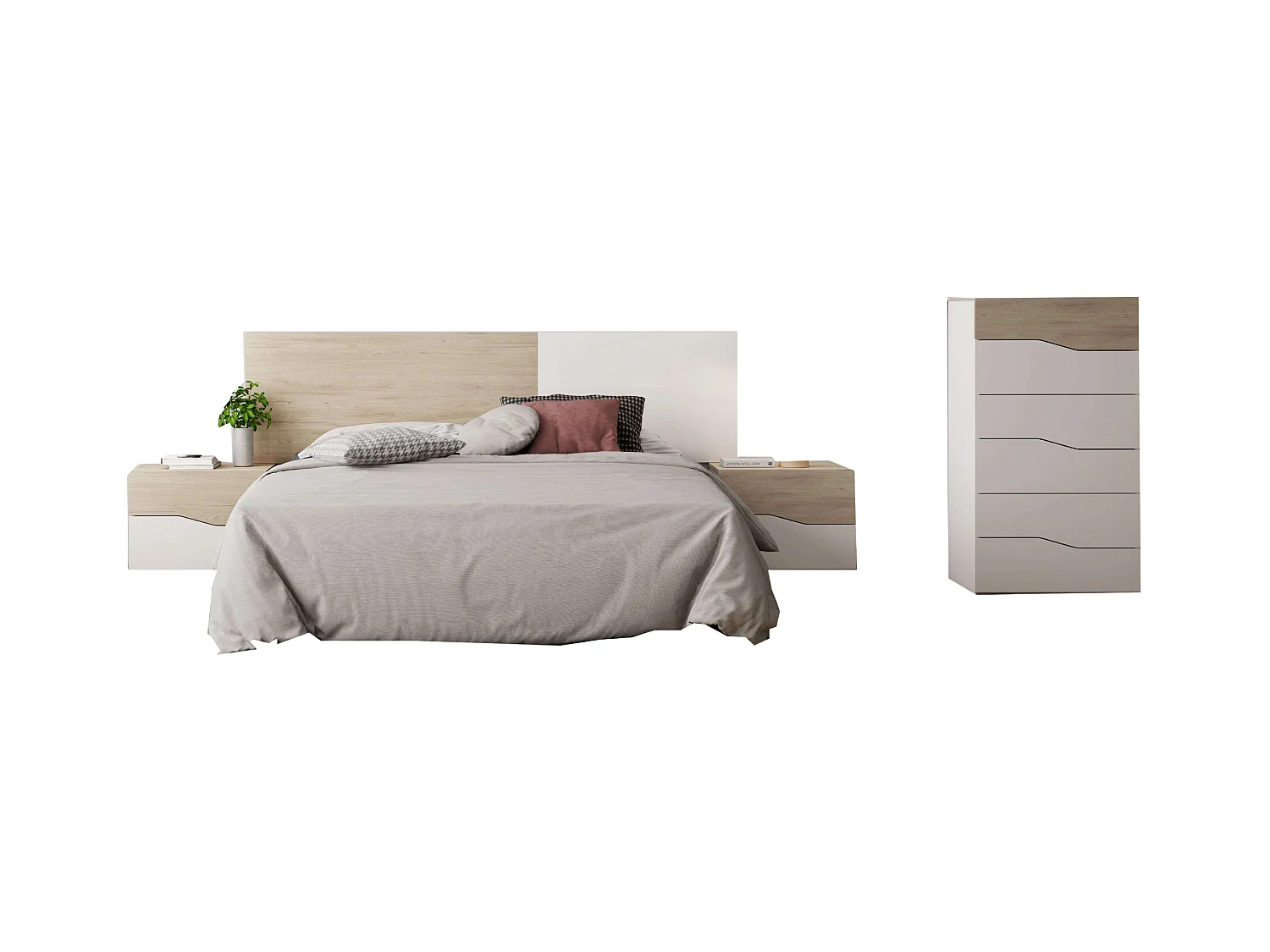 Commode Cannes 6 tiroirs en blanc mat et Sahara 62 x 111 x 41 cm