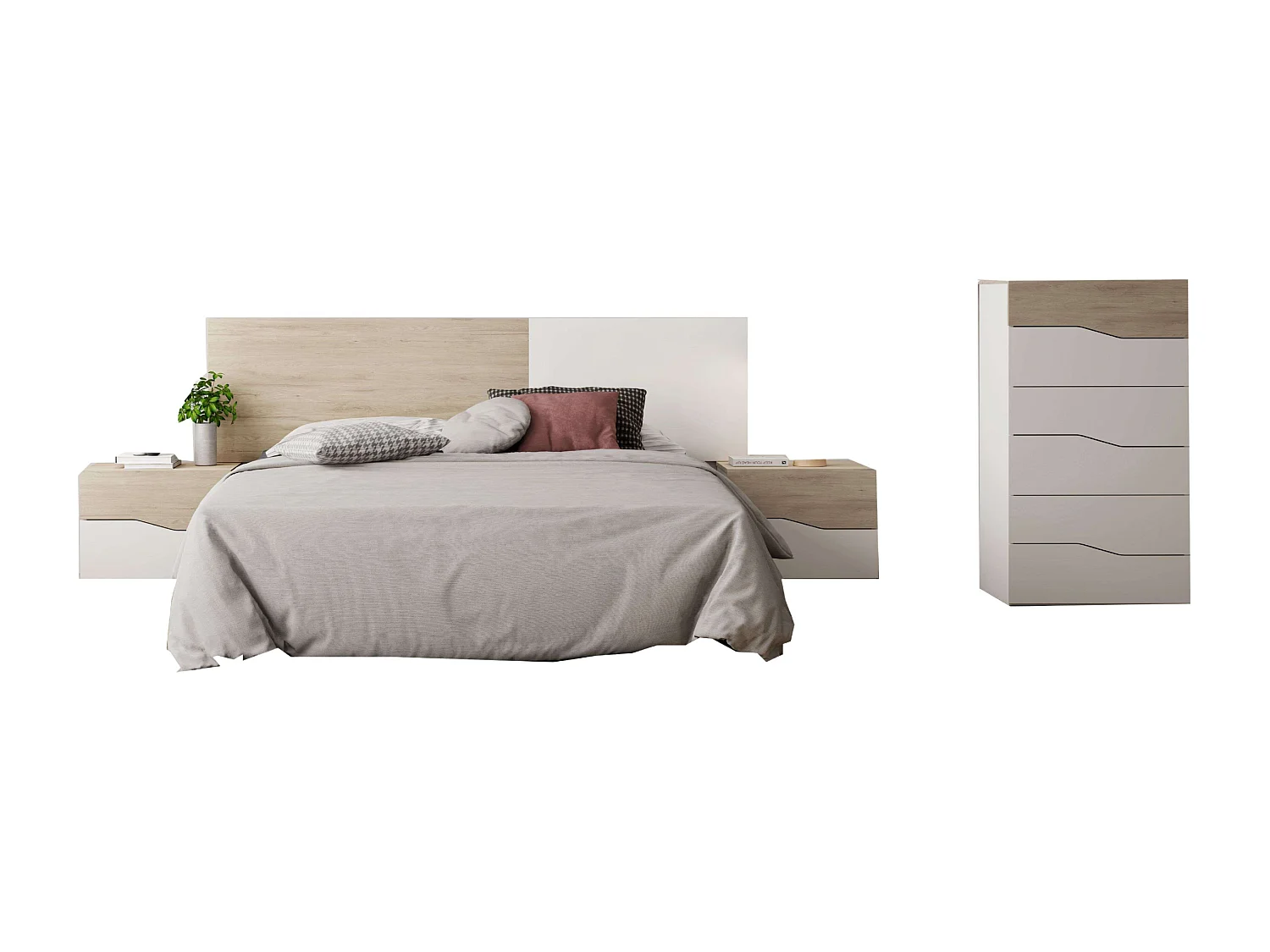 Commode Cannes 6 tiroirs en blanc mat et Sahara 62 x 111 x 41 cm