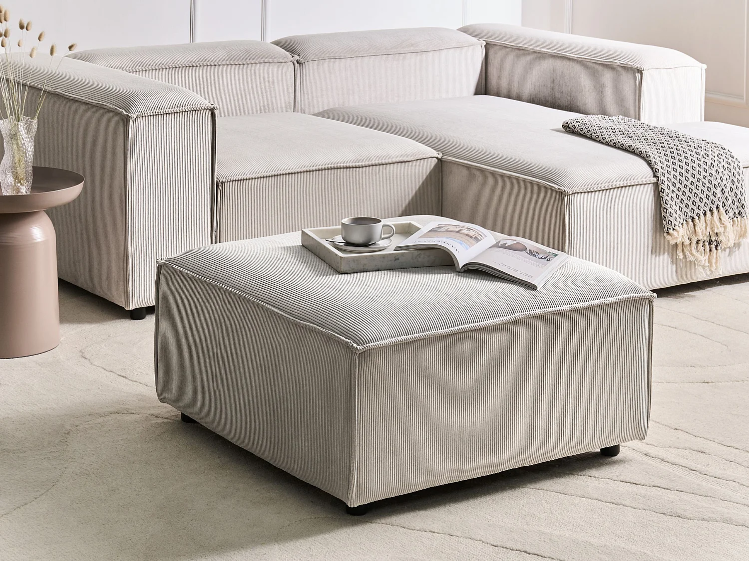 Ottoman ARDAL Velours côtelé Taupe