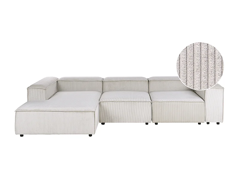 Canapé d'Angle à gauche en Velours Côtelé Modulaire 4 Places Pieds Noirs Taupe Ardal