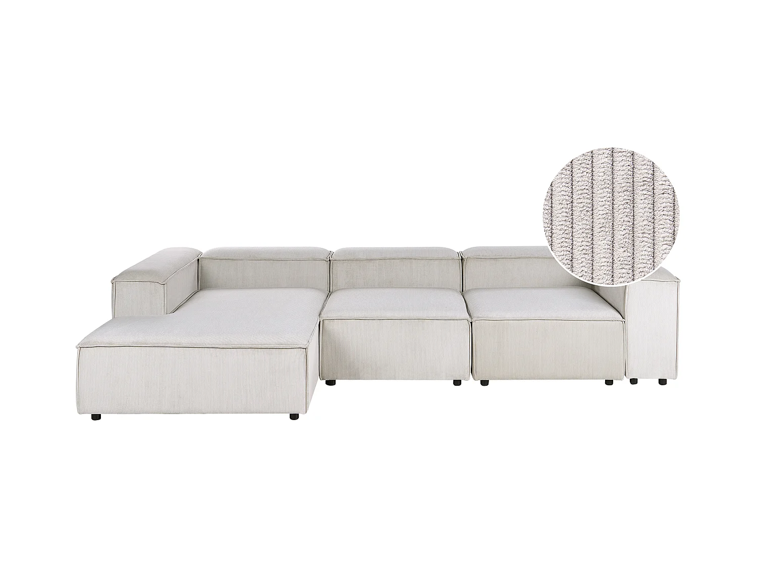 Canapé d'Angle à gauche en Velours Côtelé Modulaire 4 Places Pieds Noirs Taupe Ardal