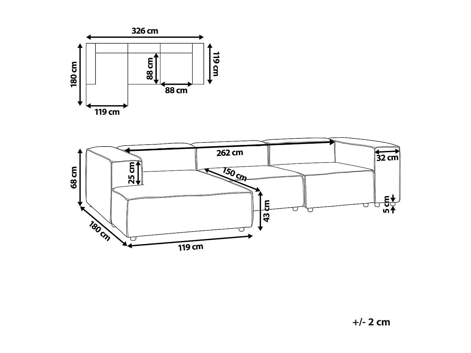 Canapé d'Angle à gauche en Velours Côtelé Modulaire 4 Places Pieds Noirs Taupe Ardal