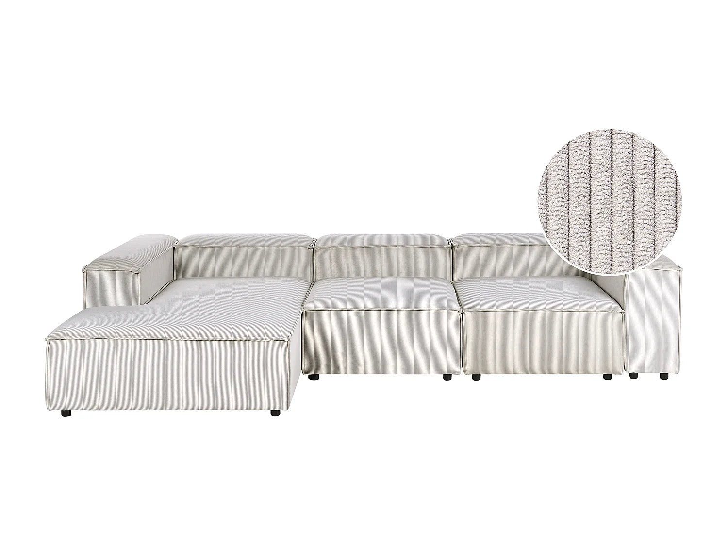 Canapé d'Angle à gauche en Velours Côtelé Modulaire 4 Places Pieds Noirs Taupe Ardal