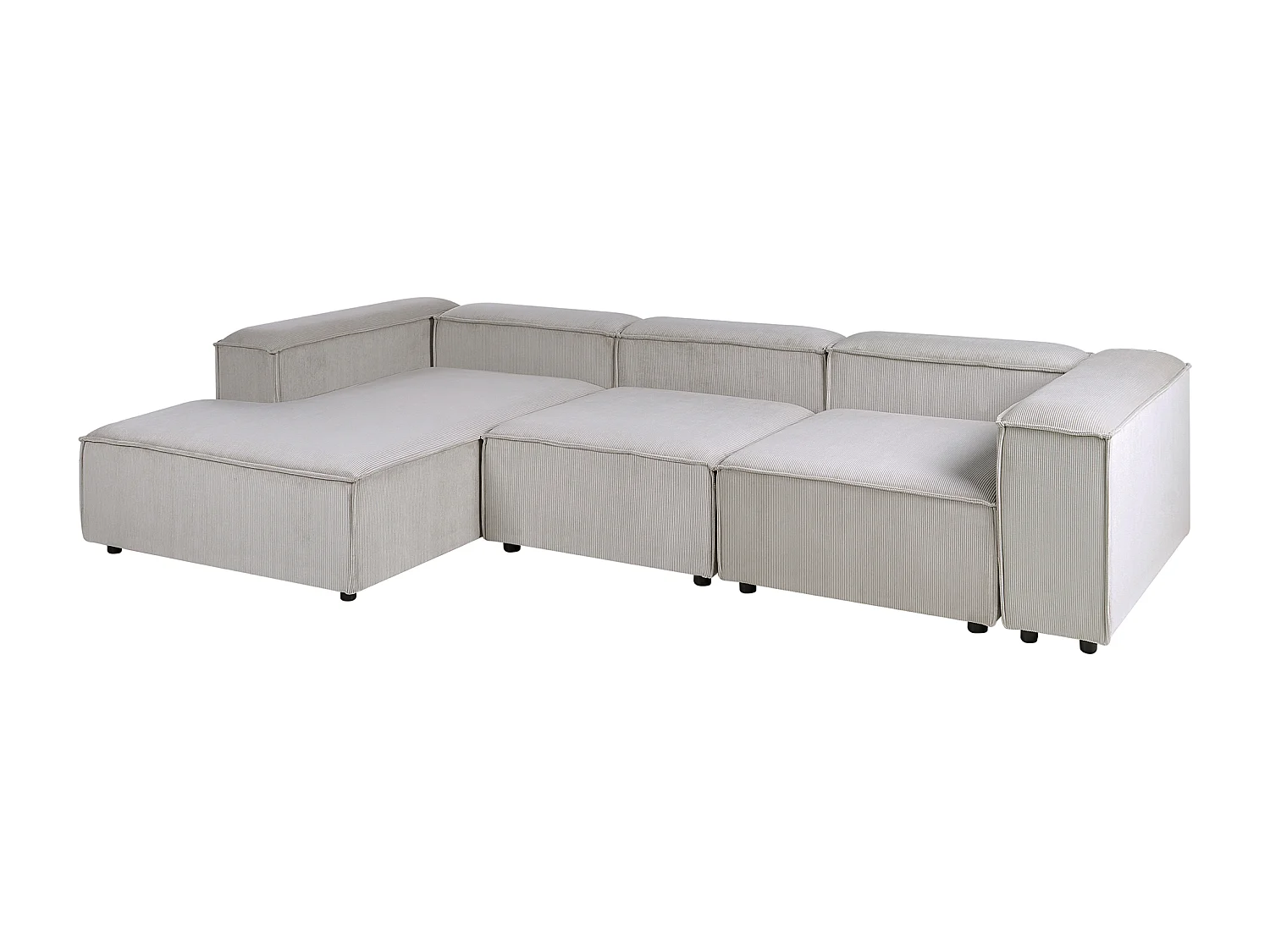 Canapé d'Angle à gauche en Velours Côtelé Modulaire 4 Places Pieds Noirs Taupe Ardal