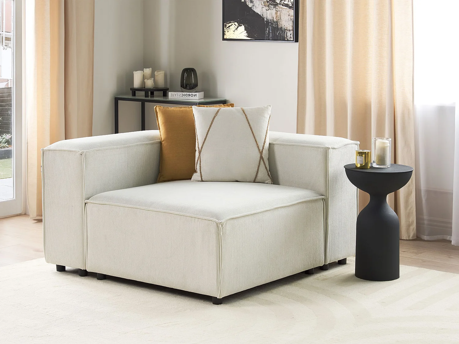 Module d'angle ARDAL Velours côtelé Blanc cassé Côté droit