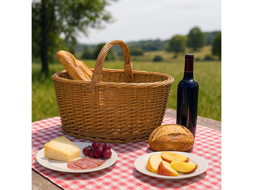 Panier de rangement ovale en osier Barbara Panaro avec poignée tressée