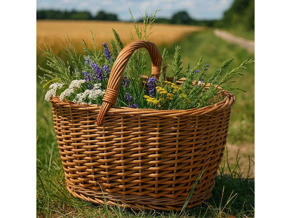 Panier de rangement ovale en osier Barbara Panaro avec poignée tressée