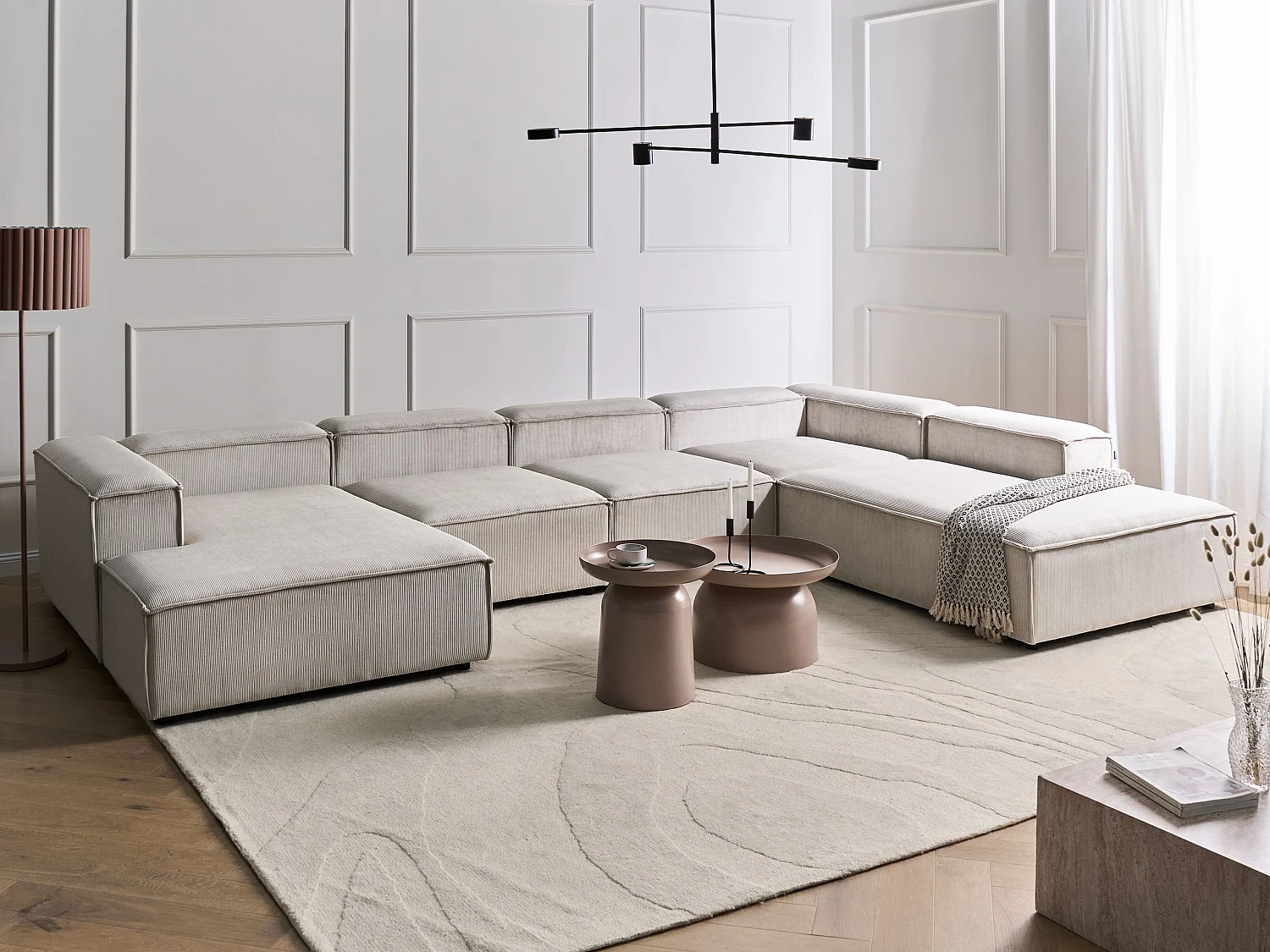 Canapé d'angle modulable 5 places ARDAL Velours côtelé Taupe Côté droite