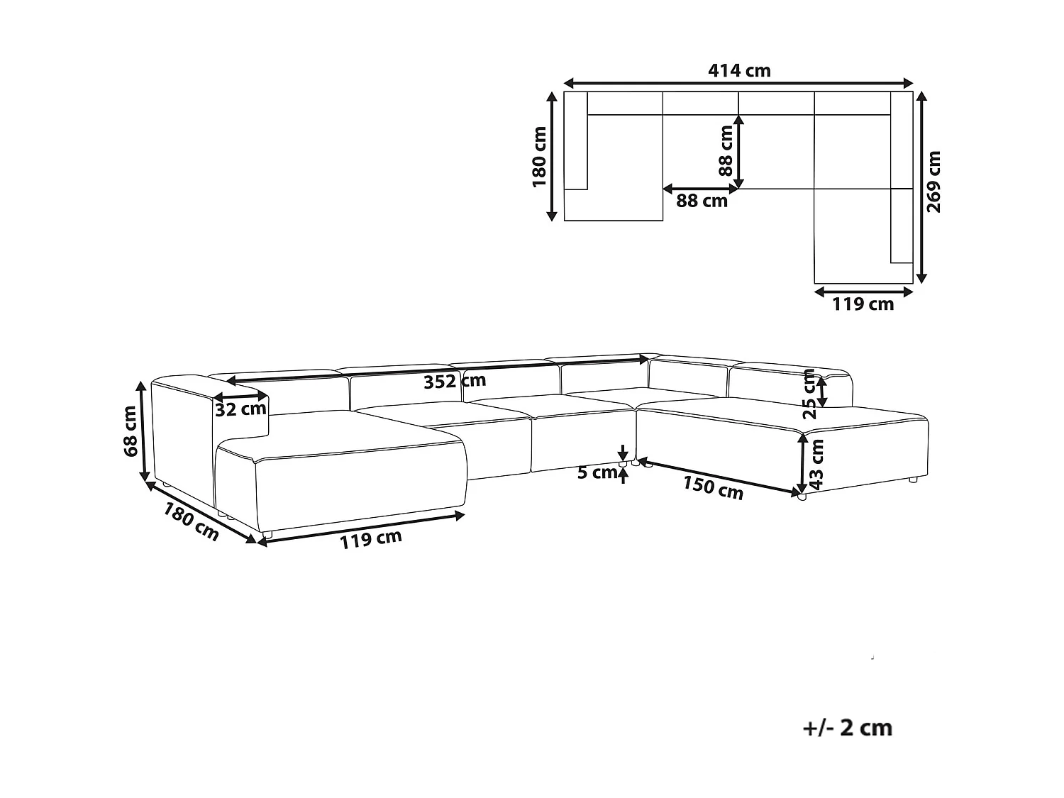 Canapé d'angle modulable 5 places ARDAL Velours côtelé Taupe Côté droite