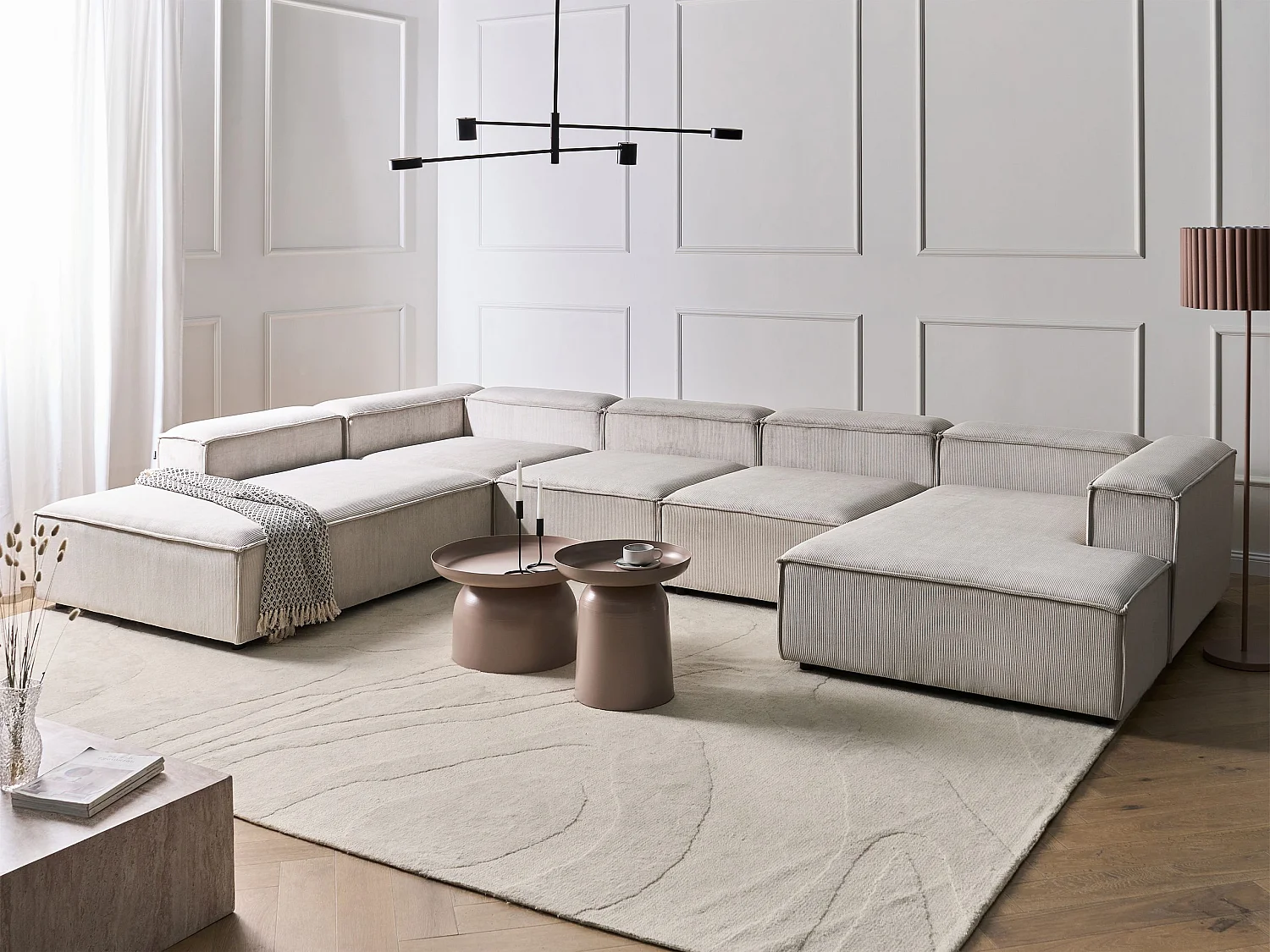 Canapé d'angle modulable 5 places ARDAL Velours côtelé Taupe Côté droit