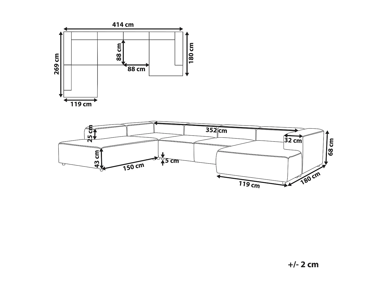 Canapé d'angle modulable 5 places ARDAL Velours côtelé Taupe Côté droit